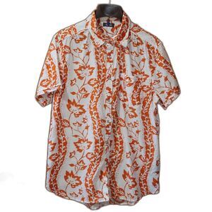 Kenneth Cole Reaction Orange and White Casual Shirt Tropical Pearl Snap LG